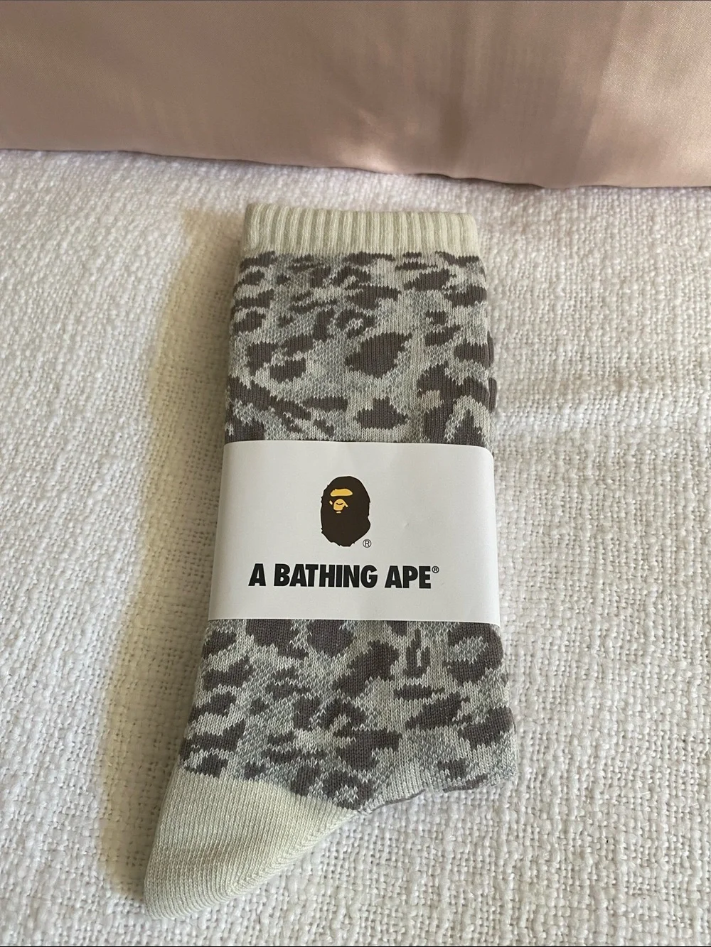 A Bathing Ape Men’s Leopard Crew Socks in Light Gray